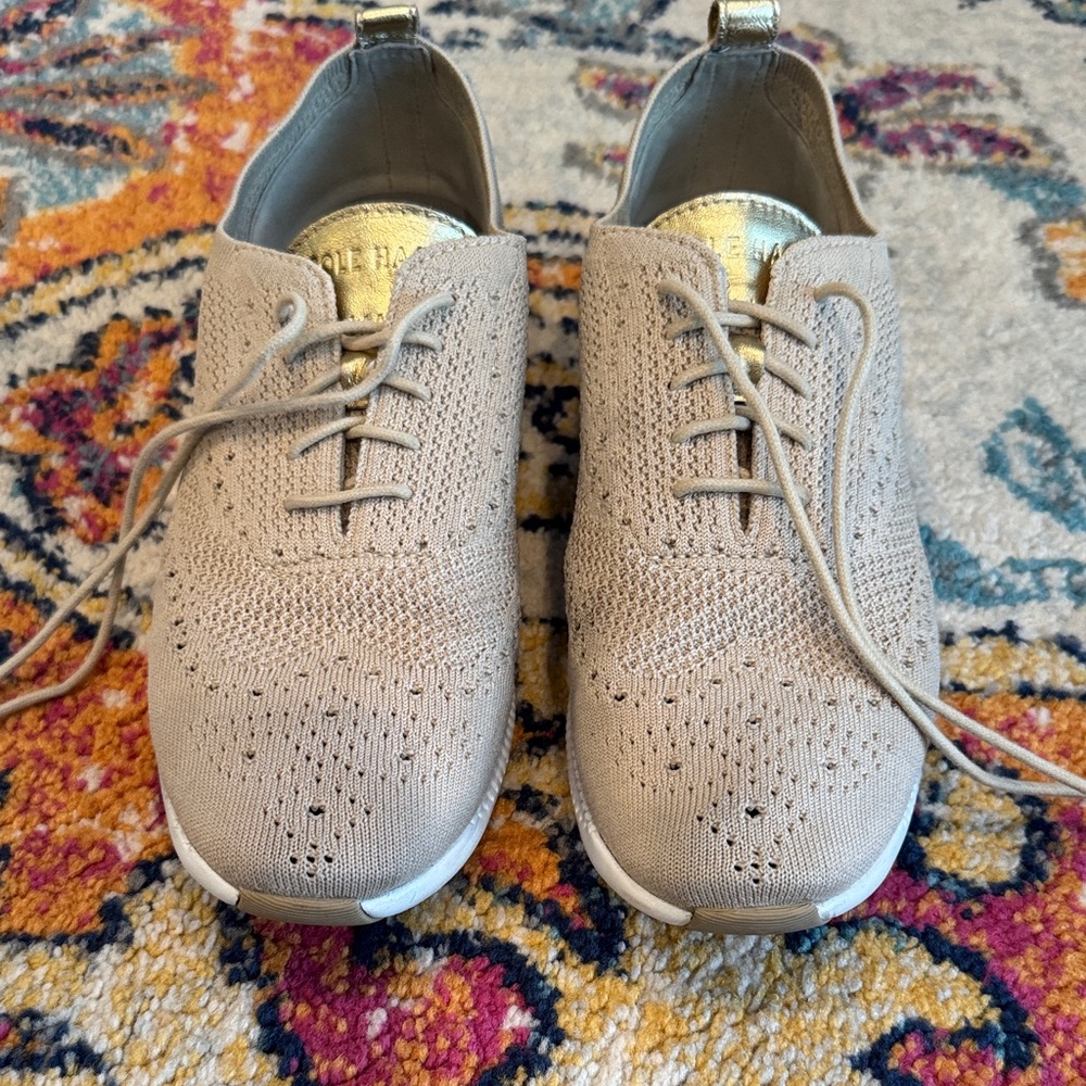Cole Haan Light Tan Knit Lace-Up Sneakers